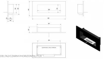 Биокамин Kratki DELTA 2 черный Horizontal с сертификатом TUV