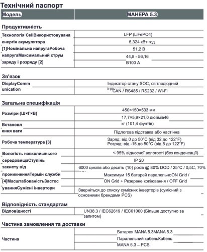 Аккумуляторная батарея  EEnovance MANA LiFePO4 5,3кВт 51,2V 104AH