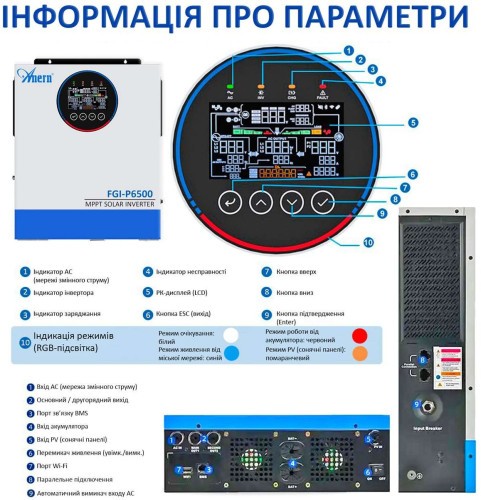 Солнечный гибридный инвертор AN-FGI-P6500 6,5 кВт